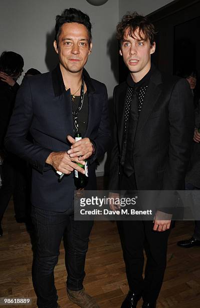 Jamie Hince and Johnny Borrell attend the Art Plus Music Party, at the Whitechapel Gallery on April 22, 2010 in London, England.