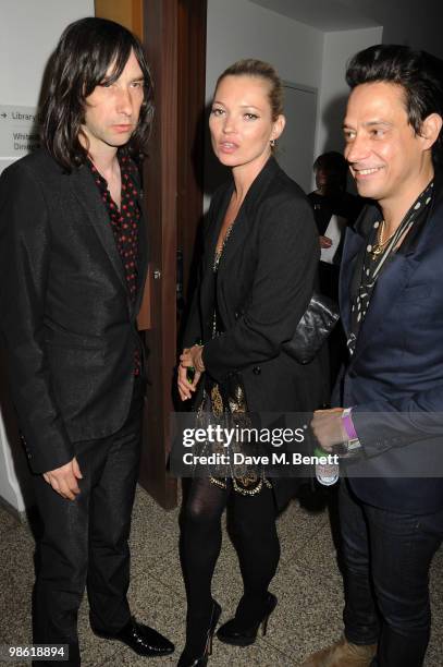 Bobby Gillespie, Kate Moss and Jamie Hince attend the Art Plus Music Party, at the Whitechapel Gallery on April 22, 2010 in London, England.