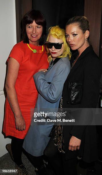 Janet Street-Porter, Pam Hogg and Kate Moss attend the Art Plus Music Party, at the Whitechapel Gallery on April 22, 2010 in London, England.