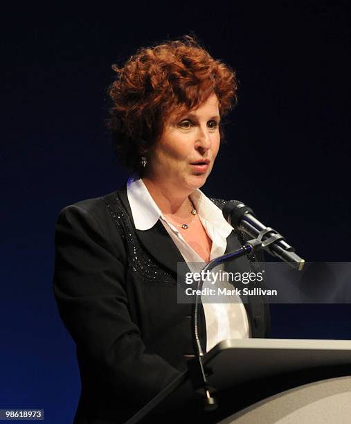 Dale Franzen, Director, The Broad Stage on stage during the preview of The Broad Stage 2010-2011 schedule at The Broad Stage on April 22, 2010 in...