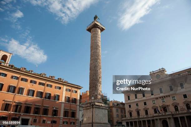 Column of Marcus Aurelius, built between 176 and 192 to celebrate the victories of the Roman emperor Marcus Aurelius, the 29,617 meter high column ,...