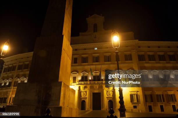 Palazzo Montecitorio seat of the Chamber of Deputies of the Italian Republic and the Italian Parliament meeting in common session ; it overlooks...