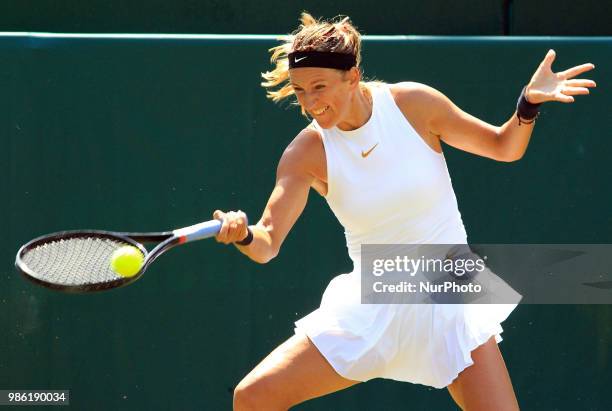 Victoria Azarenka during his match against Monica Puig day three of The Boodles Tennis Event at Stoke Park on June 28, 2018 in Stoke Poges, England