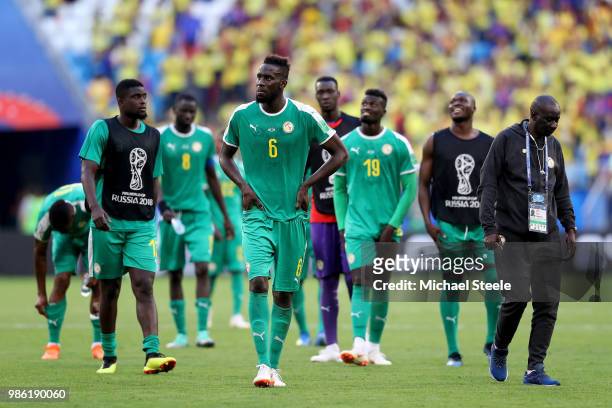 Salif Sane of Senegal looks dejected following his sides defeat in the 2018 FIFA World Cup Russia group H match between Senegal and Colombia at...