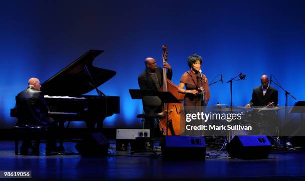 Jazz Vocalist Nnenna Freelon on stage during the preview of The Broad Stage 2010-2011 schedule at The Broad Stage on April 22, 2010 in Santa Monica,...