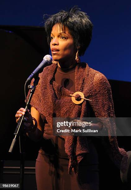 Jazz Vocalist Nnenna Freelon on stage during the preview of The Broad Stage 2010-2011 schedule at The Broad Stage on April 22, 2010 in Santa Monica,...