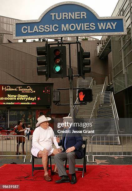 Actors Tony Curtis and Robert Osborne unveil new street signs renaming the iconic Hollywood Blvd as �Turner Classic Movies Way� on April 22, 2010 in...