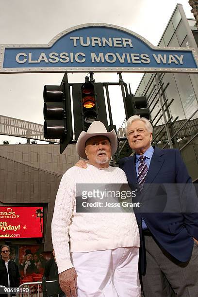 Actors Tony Curtis and Robert Osborne unveil new street signs renaming the iconic Hollywood Blvd as �Turner Classic Movies Way� on April 22, 2010 in...