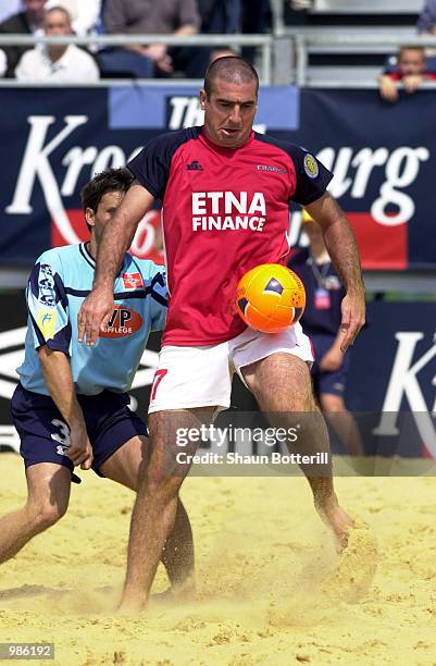 Ex Manchester United star Eric Cantona shows he hasn''t lost any of his magic during the Kronenbourg Beach Soccer Cup played at Hyde Park, London....