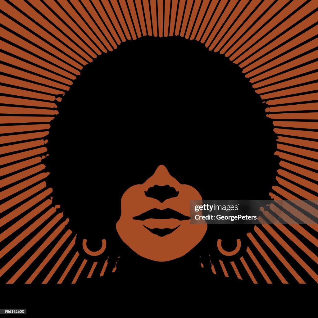 Retro woman's face with vector sunbeams