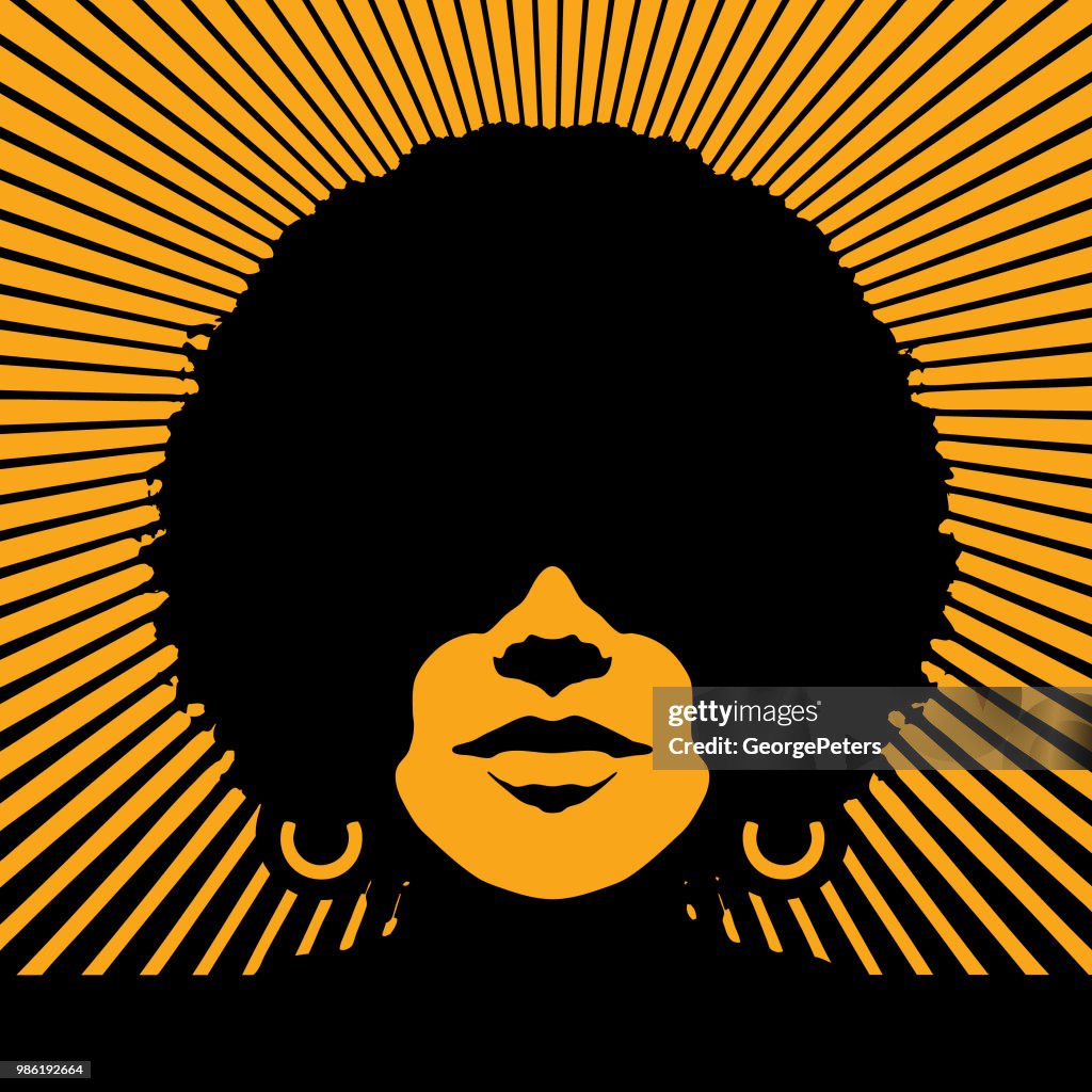 Retro woman's face with vector sunbeams