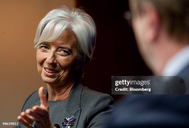 Christine Lagarde, France's finance minister, speaks at the Atlantic Council in Washington, D.C., U.S., on Thursday, April 22, 2010. Euro area...