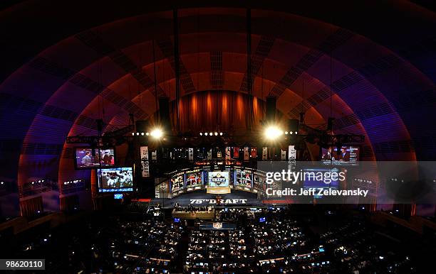 General view of the stage during the 2010 NFL Draft at Radio City Music Hall on April 22, 2010 in New York City.