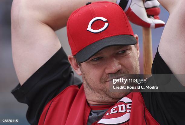 Scott Rolen of the Cincinnati Reds during batting practice before a MLB game against the Florida Marlins at Sun Life Stadium on April 13, 2010 in...