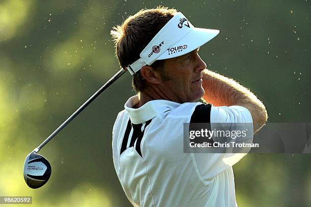 Stuart Appleby tees off on the 12th hole during the first round of the Zurich Classic at TPC Louisiana on April 22, 2010 in Avondale, Louisiana.