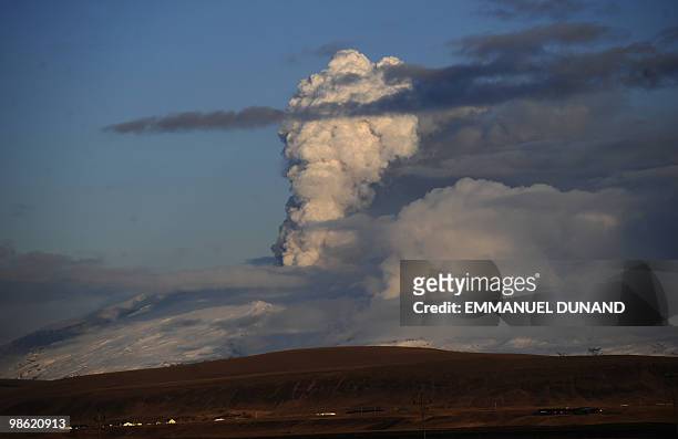 Smoke and ash bellow from Eyjafjallajökull volcano as it is seen from Hella, Iceland, on April 22, 2010. Hundreds of thousands of travellers were...