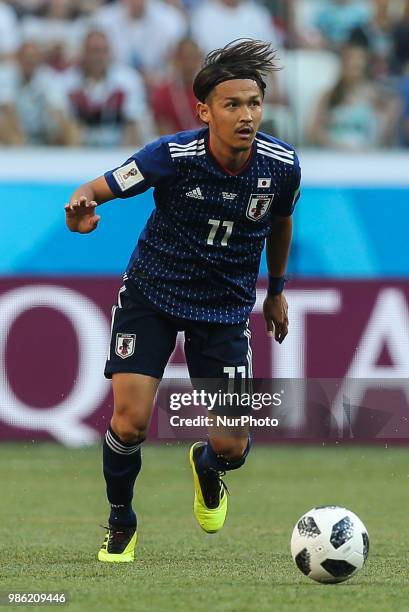 Takashi Usami during the 2018 FIFA World Cup Russia group H match between Japan and Poland at Volgograd Arena on June 28, 2018 in Volgograd, Russia.