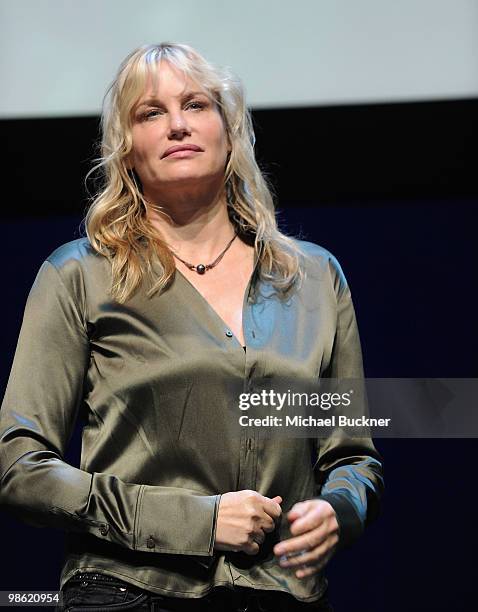 Actress Daryl Hannah speaks at the Earth Day celebration and screening of Avatar benefitting the Partnership for Los Angeles Schools at Nokia Theatre...