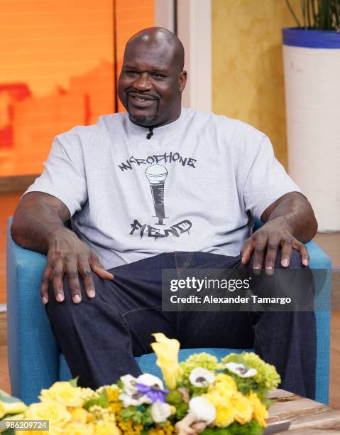 Shaquille O'Neal is seen on the set of "Despierta America" at Univision Studios to promote the film "Uncle Drew" on June 28, 2018 in Miami, Florida.