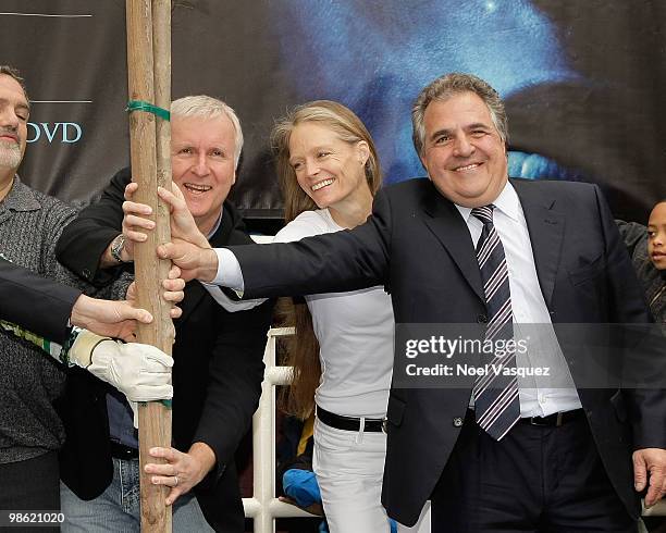 James Cameron, Suzy Amis and Jim Gianopulos attend the Blu-ray and DVD release of "Avatar" Earth Day tree planting ceremony at Fox Studio Lot on...