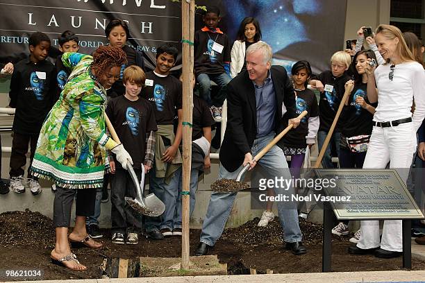 Pounder, James Cameron and Suzy Amis attend the Blu-ray and DVD release of "Avatar" Earth Day tree planting ceremony at Fox Studio Lot on April 22,...