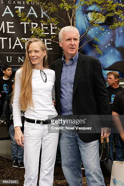 James Cameron and Suzy Amis attends the Blu-ray and DVD release of "Avatar" Earth Day tree planting ceremony at Fox Studio Lot on April 22, 2010 in...
