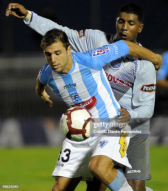 Claudio Dadomo of Cerro in action during their match against Emelec as part of the Libertadores Cup 2010 at the Centenario stadium on April 22, 2010...