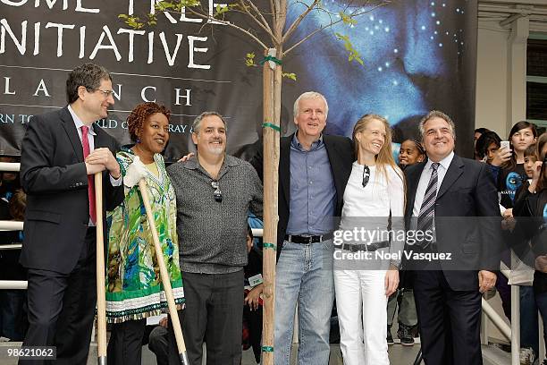 Tom Rothman, CCH Pounder, Jon Landau, James Cameron, Suzy Amis and Jim Gianopulosattends the Blu-ray and DVD release of "Avatar" Earth Day tree...