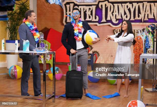 Alan Tacher, Chef Yisus, Francisca Lachapel are seen on the set of "Despierta America" at Univision Studios on June 28, 2018 in Miami, Florida.