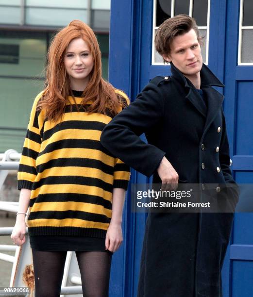 Matt Smith and Karen Gillan attend photocall to launch the new season of 'Dr Who' at The Lowry on March 31, 2010 in Manchester, England.