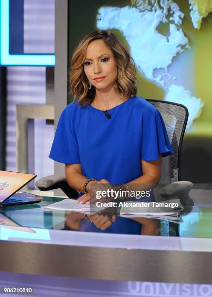 Satcha Pretto is seen on the set of "Despierta America" at Univision Studios on June 28, 2018 in Miami, Florida.