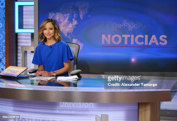 Satcha Pretto is seen on the set of "Despierta America" at Univision Studios on June 28, 2018 in Miami, Florida.