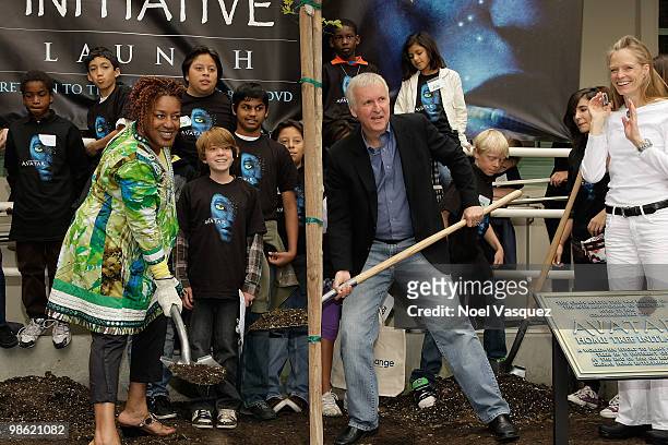 Pounder, James Cameron and Suzy Amis attend the Blu-ray and DVD release of "Avatar" Earth Day tree planting ceremony at Fox Studio Lot on April 22,...