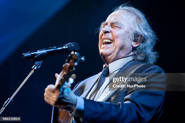 Singer Joan Manuel Serrat in concert during Botanical Nights Festival in Madrid, Spain. June 28, 2018.