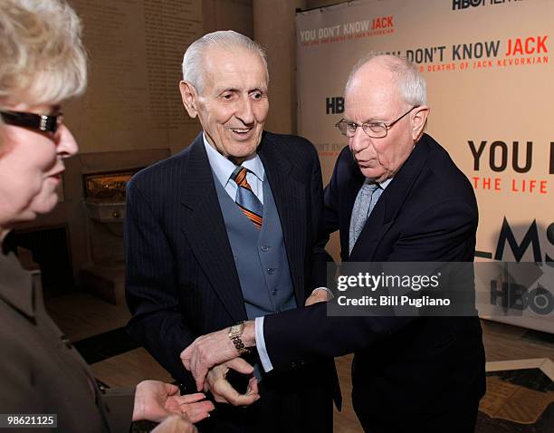 Dr. Jack Kevorkian and his former attorney Mayer Morganroth attend the Detroit premiere of the HBO film "You Don't Know Jack", at the Detroit...