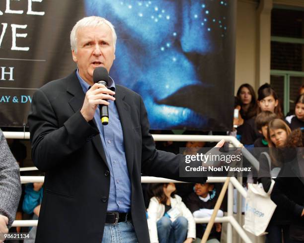 James Cameron attends the Blu-ray and DVD release of "Avatar" Earth Day tree planting ceremony at Fox Studio Lot on April 22, 2010 in Century City,...