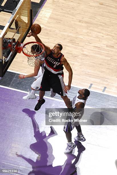 Juwan Howard of the Portland Trail Blazers goes up for a short jump shot during the game against the Sacramento Kings on March 12, 2010 at Arco Arena...