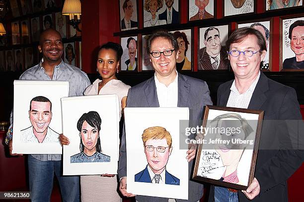 Actors David Alan Grier, Kerry Washington, James Spader and Richard Thomas attend the portrait unveiling for the cast of "RACE" at Sardi's on April...