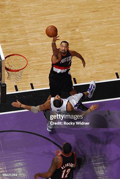 Juwan Howard of the Portland Trail Blazers goes up with the ball during the game against the Sacramento Kings on March 12, 2010 at Arco Arena in...