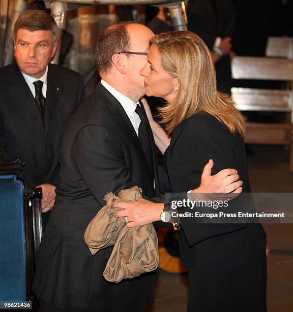 Alberto de Monaco and Cristina de Borbon y Grecia attend the funeral of former International Olympic Committee president Juan Antonio Samaranch at...