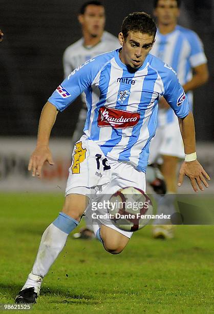 Danilo Asconeguy of Cerro in action during their match against Emelec as part of the Libertadores Cup 2010 at the Centenario stadium on April 22,...