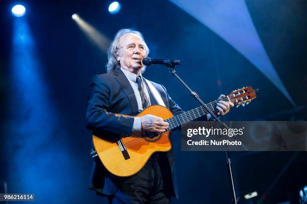 Singer Joan Manuel Serrat in concert during Botanical Nights Festival in Madrid, Spain. June 28, 2018.