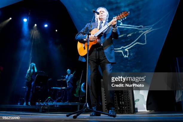 Singer Joan Manuel Serrat in concert during Botanical Nights Festival in Madrid, Spain. June 28, 2018.