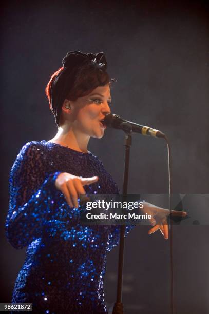 Stine Bramsen of Alphabeat performs on stage at HMV Picture House on April 22, 2010 in Edinburgh, Scotland.