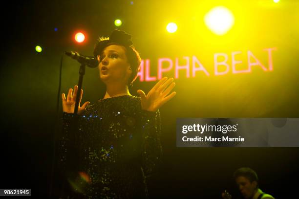 Stine Bramsen of Alphabeat performs on stage at HMV Picture House on April 22, 2010 in Edinburgh, Scotland.