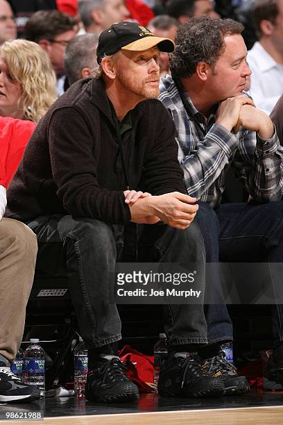 Ron Howard, Hollywood director and former television star, watches Game Three of the Eastern Conference Quarterfinals between the Cleveland Cavaliers...
