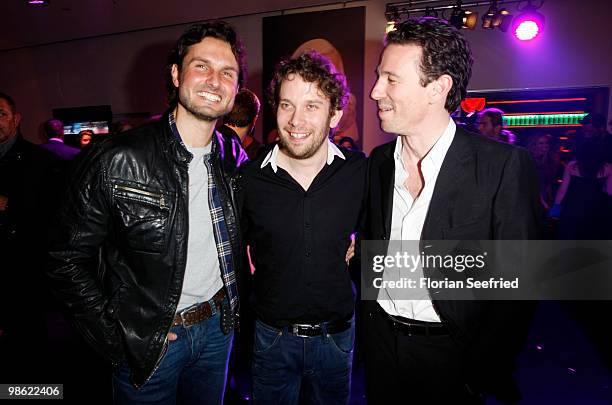 Actor/director Simon Verhoeven, actor Christian Ulmen and producer Oliver Berben attend the 'new faces award 2010' at cafe Moskau on April 22, 2010...