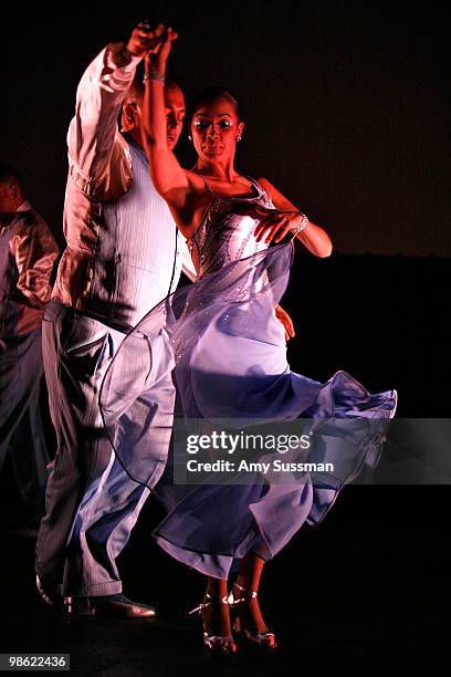 Santo Rico Dance Company perform onstage at the Drive-In presentation of "The Spirit Of Salsa" during the 2010 Tribeca Film Festival at the North...