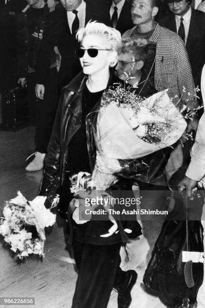 Singer Madonna is seen on arrival at Osaka Airport on June 11, 1987 in Toyonaka, Osaka, Japan.
