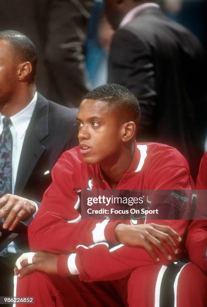 Armstrong of the Chicago Bulls looks on from the bench against the Washington Bullets during an NBA basketball game circa 1990 at the Capital Centre...